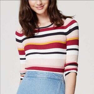 LOFT Blockstriped Ribbed Sweater Size Medium